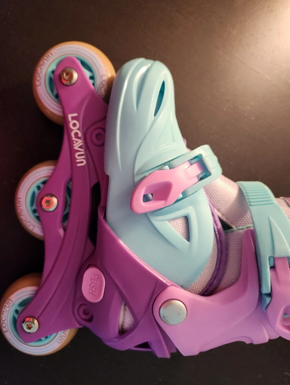 Locavun Adjustable Light Up Kids Inline Roller Skates - Purple & Light Blue